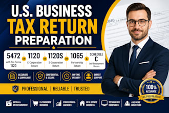 prepare 5472, 1120, 1120s, 1065 or schedule c tax return