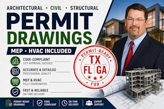 architectural plan civil and structural, mep, hvac construction permit drawings