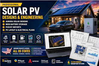 create aurora solar designs bess battery storage pvsyst report and pv layout USA