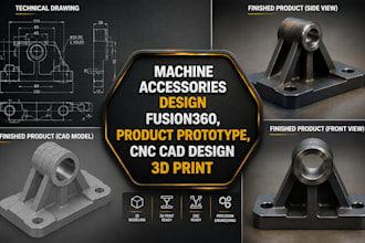 machine accessories design fusion360, product prototype, cnc cad design 3d print