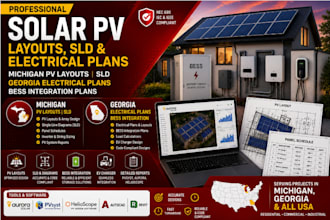 design michigan pv layouts, sld, georgia solar pv plans bess integration plans