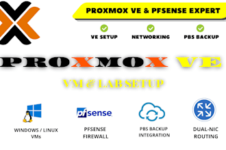 setup proxmox ve with pfsense, vms, lxc, and backup server