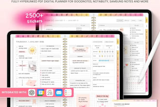 design hyperlinked planner, digital planner, digital journal, printable planner