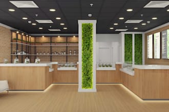 design realistic 3d cannabis dispensary, cbd shop and retail interiors