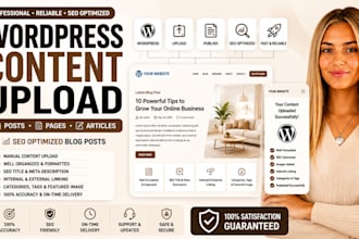 do wordpress content upload posts, pages, articles, SEO optimized blog posts