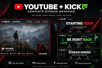 design twitch overlays streamer graphics alerts panels screens for youtube, kick