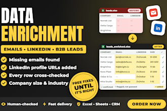 enrich your spreadsheet by adding missing emails and linkedin data