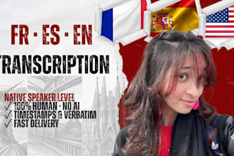 transcribe english, spanish, french audio or video