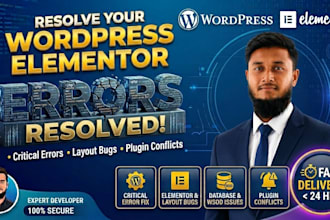 fix wordpress errors and wp bugs also elementor issues fast
