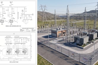 do high voltage electrical design, substation design,  3d rendering, 2d drawing