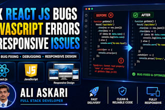 fix react js bugs, javascript errors and responsive website issues