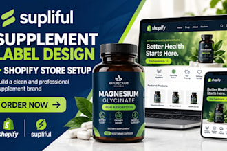 design fda compliant supliful supplement label, upload products, shopify store