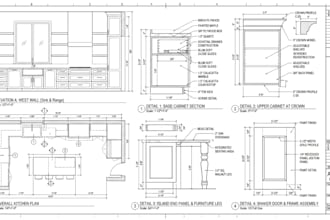 design kitchen drawings furniture details, shop drawings, millwork