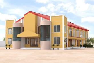 do 3d church interior and exterior, sketchup, floor plan and elevation design