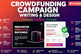 write and design your gofundme, kickstarter or indiegogo campaign pitch