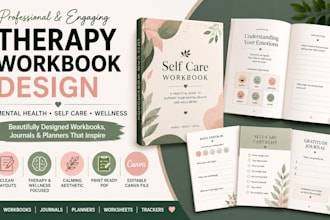 design therapy workbook, mental health journal and self care planner