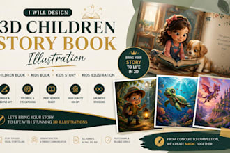 design 3d children story book illustration, children book, kids story, kids book