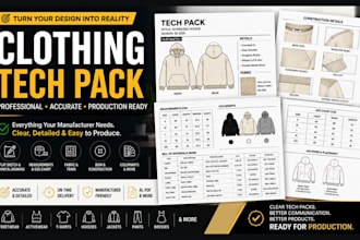 create professional clothing tech packs and technical drawings for production