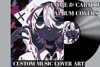design anime album cover art, cartoon album cover hip hop rap emo lofi style