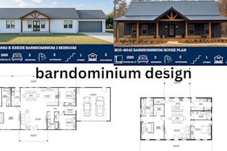 design custom barndominiun plans, pole barn house plans and 3d rendering