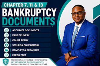 prepare chapter 7, 11, 13 bankruptcy petitions, forms and documents