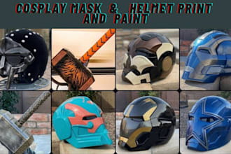 3d print and paint cosplay mask model, dj mask, 3d helmet, 3d sword, stl, resin