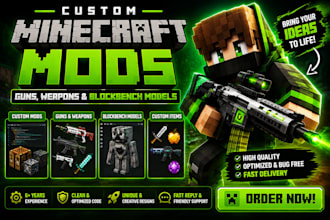 create custom minecraft mods, guns, weapons  blockbench 3d models