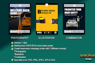 create a awareness campaign poster with 3 different concept