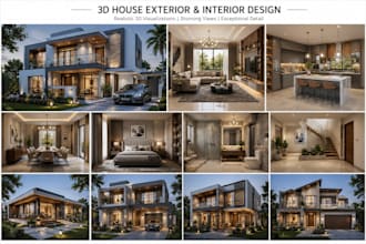 create a 3d house exterior and interior design