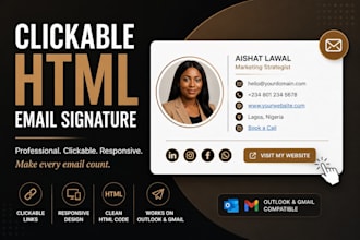 create a clickable HTML email signature with clickable links, animated signature