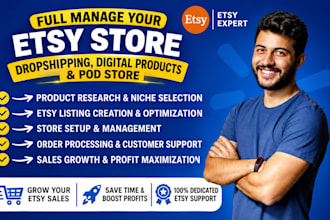 fully manage you etsy store dropshipping, digital products or pod