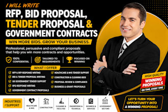 write rfp response, bid proposal, tender proposal and government contract bids