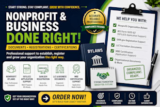 do nonprofit organization, bylaws, 1023, 1023ez, samgov, llc, mbe certification