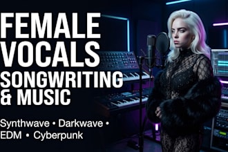 ghost producer cyberpunk music, dark electro industrial, female singer vocalist