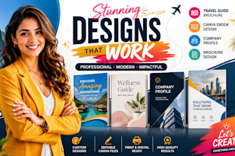 design travel guide brochure, canva ebook design, company profile, canva ebook