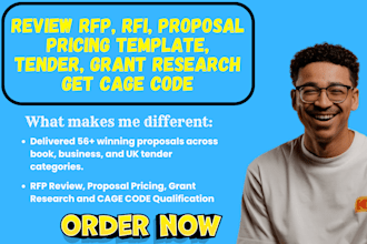 review rfp, rfi, proposal pricing template, tender, grant research get cage code