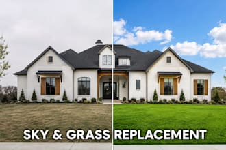 do real estate sky replacement, grass, and hdr photo editing