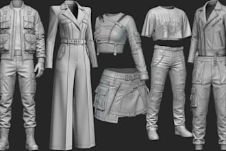 do 3d second life clothing mesh, vrchat ,sansar y2k outfit, mesh rig and texture