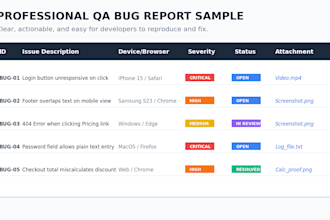 do website and mobile app QA testing and bug reporting