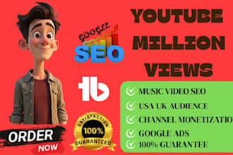 usa video SEO google ranking channel audit youtube promotion for 1 million views