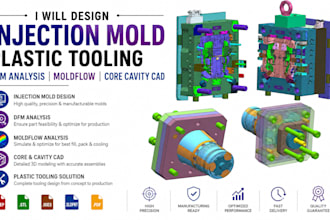design injection mold plastic tooling dfm analysis moldflow and core cavity cad