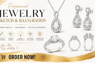 do 3d jewelry design, pendant sketch, jewelry cad design ring sketch design