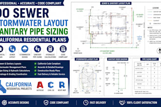 do sewer stormwater layout sanitary pipe sizing california residential plans