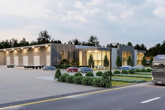 redesign warehouse, exterior 3d rendering, storage space, 3d industrial building