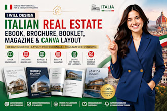 design italian real estate ebook, brochure, booklet, magazine and canva layout