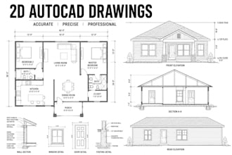 create 2d autocad drawings, cad drafting, PDF to dwg and floor plans