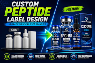 design custom supplement and peptide vial label with 3d mockup