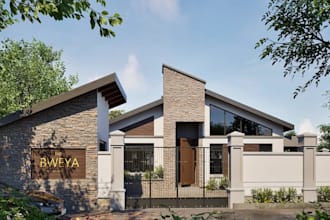 modern living residential,house elevation,single story property,balconies render