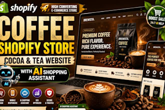 design coffee shopify store, cocoa tea website with ai shopping assistant