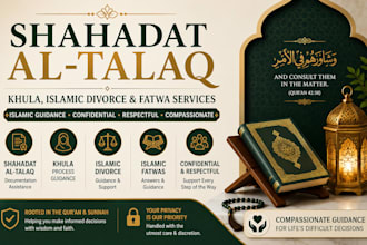 provide shahadat al talaq,  khula, islamic divorce, certificate, fatwa services